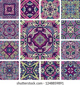 Abstract floral seamless pattern ornamental. Festive colorful background design. Geometrical Ethnic floral mosaic Ornament collection