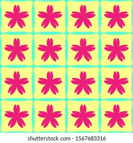 Abstract floral seamless pattern. Pink flowera on yellow background vector illustration. For textile, fabric, fashion, wrapping paper, wallpaper, print, cards web, background design.