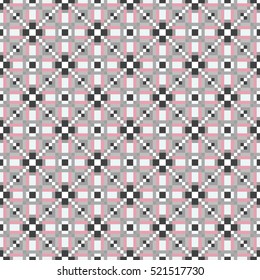 Abstract floral seamless pattern pixel art diagonal style grey