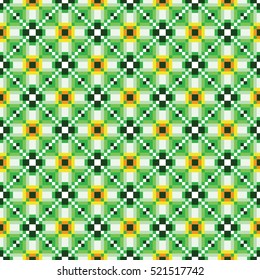 Abstract floral seamless pattern pixel art diagonal style green and yellow