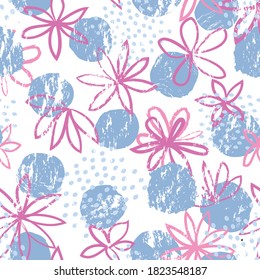 Resumen de patrón floral sin soldadura con ornamento de puntos Polka. Elegante escenario con flores.