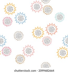 Abstract floral seamless pattern, primitive pastel sunflowers in childish style on a white background. repeating background for fabric, textile, paper, wallpaper, wrapping paper