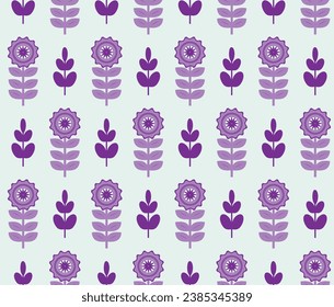 Abstract floral seamless pattern. Purple flowers on white background Graphic design print. For fabric web page surface textures wrapping paper Vector illustration