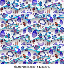 Abstract floral seamless pattern  with purple flowers on the white background. 