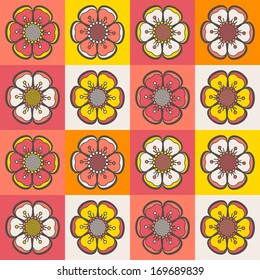 Abstract floral seamless pattern in red colors. Vector illustration.