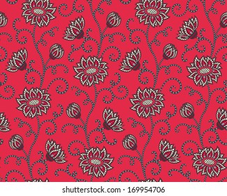 Abstract floral seamless pattern in red colors. Vector illustration.
