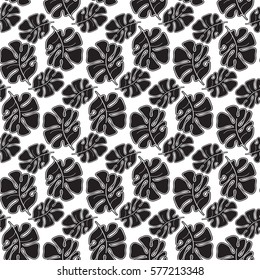 Abstract floral seamless pattern with repeating tree leaves in minimalistic monochrome style vector illustration