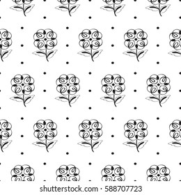 Abstract floral seamless pattern with repeating flowers in monochrome natural style on white background vector illustration