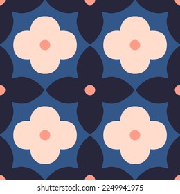 Abstract floral seamless pattern in retro style. Mid century modern vector texture with simple flowers. Beautiful floral tile background.