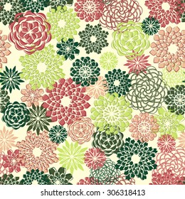 Abstract floral seamless pattern in retro colors