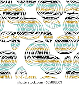 Abstract floral seamless pattern with roses with stripes. Trendy hand drawn textures. Modern abstract design for paper, cover, fabric, interior decor and other users.