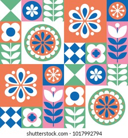 Abstract floral seamless pattern. Scandinavian and folk design. Vector Illustration.