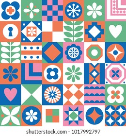 Abstract floral seamless pattern. Scandinavian and folk design. Vector Illustration.