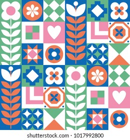 Abstract floral seamless pattern. Scandinavian and folk design. Vector Illustration.