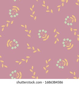 Abstract floral seamless pattern in scandinavian style with flowers and leaves on a pink rose background, vector illustration