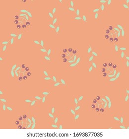 Abstract floral seamless pattern in scandinavian style with flowers and leaves on light orange background, vector illustration