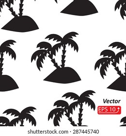 Abstract floral seamless pattern with sea, tropical palm trees. Summer background, print texture, fabric wallpaper  design black isolated on white background vector illustration