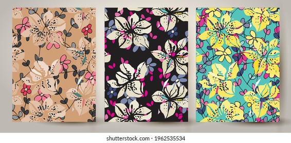 Abstract floral seamless pattern set. Liberty style. fabric, covers, manufacturing, wallpapers, print, gift wrap.
