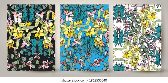 Abstract floral seamless pattern set. Liberty style. fabric, covers, manufacturing, wallpapers, print, gift wrap.