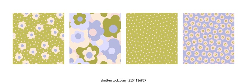 Abstract floral seamless pattern set. Hand drawn flowers background collection. Blooming daisy flowers design, minimal doodle elements. Decorative art illustration for wrapping, textile, wallpaper