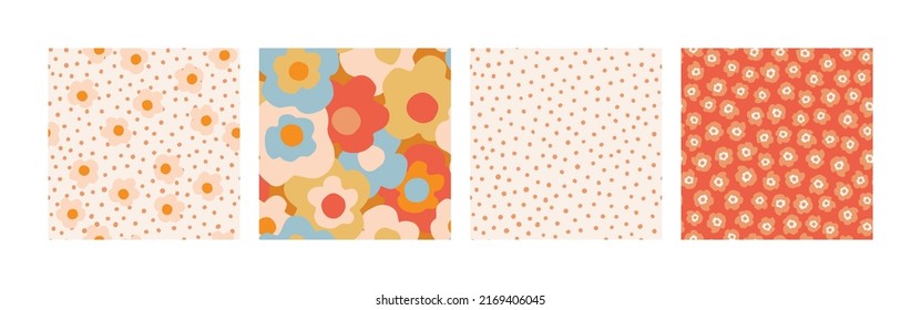 Abstract floral seamless pattern set. Hand drawn flowers background collection. Blooming daisy flowers design, minimal doodle elements. Decorative art illustration for wrapping, textile, wallpaper