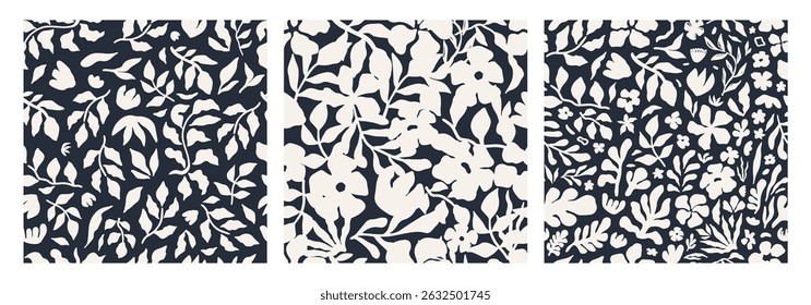 Abstract floral seamless pattern set. Organic floral shapes in a seamless abstract design in black and white colors. Great for textile surfaces, gift wrap, and digital prints. Vector illustration