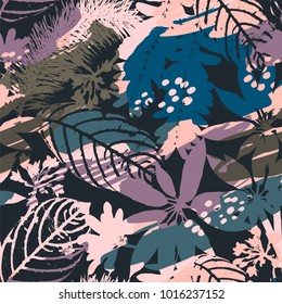 Abstract floral seamless pattern silhouettes of leaves and artistic background. Modern  design for paper, cover, fabric, interior decor and other users