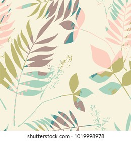 Abstract floral seamless pattern with silhouettes of leaves and artistic background. Modern design for paper, cover, fabric, interior decor and other users

