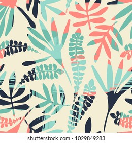 Abstract floral seamless pattern with silhouettes of leaves and artistic background. Modern design for paper, cover, fabric, interior decor and other users