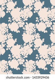 Abstract floral seamless pattern. Silhouettes made of roses buds and petals. Flat botanical backdrop with flowers for wallpaper, textiles, fabric, clothes, jacket, souvenirs, wrapper, or surface.