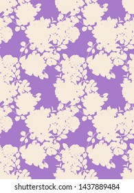 Abstract floral seamless pattern. Silhouettes made of roses buds and petals. Flat botanical backdrop with flowers for wallpaper, textiles, fabric, clothes, jacket, souvenirs, wrapper or surface.
