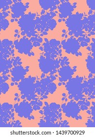 Abstract floral seamless pattern. Silhouettes made of roses buds and petals. Flat botanical backdrop with flowers for wallpaper, textiles, fabric, clothes, jacket, souvenirs, wrapper or surface.