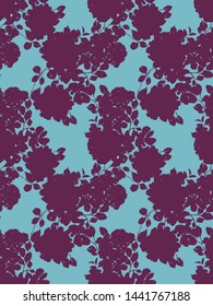Abstract floral seamless pattern. Silhouettes made of roses buds and petals. Flat botanical backdrop with flowers for wallpaper, textiles, fabric, clothes, jacket, souvenirs, wrapper or surface.