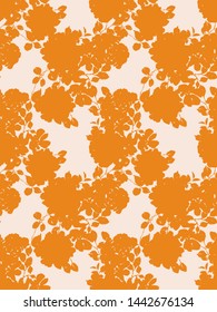 Abstract floral seamless pattern. Silhouettes made of roses buds and petals. Flat botanical backdrop with flowers for wallpaper, textiles, fabric, clothes, jacket, souvenirs, wrapper or surface.