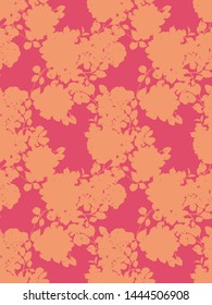 Abstract floral seamless pattern. Silhouettes made of roses buds and petals. Flat botanical backdrop with flowers for wallpaper, textiles, fabric, clothes, jacket, souvenirs, wrapper or surface.