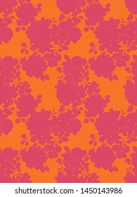 Abstract floral seamless pattern. Silhouettes made of roses buds and petals. Flat botanical backdrop with flowers for wallpaper, textiles, fabric, clothes, jacket, souvenirs, wrapper or surface.