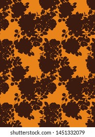 Abstract floral seamless pattern. Silhouettes made of roses buds and petals. Flat botanical backdrop with flowers for wallpaper, textiles, fabric, clothes, jacket, souvenirs, wrapper or surface.