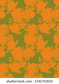 Abstract floral seamless pattern. Silhouettes made of roses buds and petals. Flat botanical backdrop with flowers for wallpaper, textiles, fabric, clothes, jacket, souvenirs, wrapper or surface.