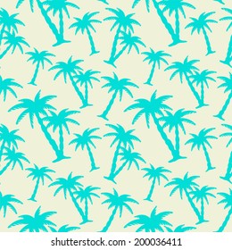 Abstract floral seamless pattern with silhouettes tropical coconut palm trees. Summer background. Endless print texture. Fabric design. Wallpaper - vector 