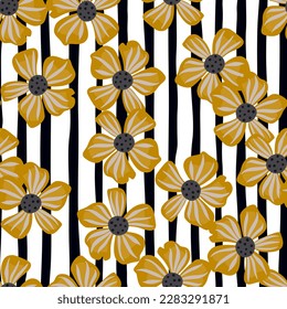 Abstract floral seamless pattern in simple style. Chamomile flower endless background. Summer for fabric, textile print, wrapping, cover. Vector illustration