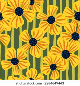 Abstract floral seamless pattern in simple style. Chamomile flower endless background. Summer for fabric, textile print, wrapping, cover. Vector illustration