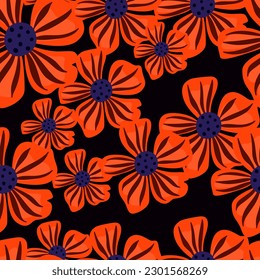 Abstract floral seamless pattern in simple style. Chamomile flower endless background. Summer for fabric, textile print, wrapping, cover. Vector illustration