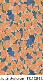 abstract floral seamless pattern with sketch birds
