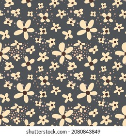 Abstract floral seamless pattern with small daisy flowers. Cute liberty hand drawn texture. Vintage abstract vector illustration for fabric, wrapping paper, scrapbook