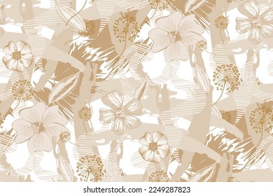 Abstract floral seamless pattern.  In style Toile de Jou. Vector illustration. Suitable for fabric, wrapping paper and the like