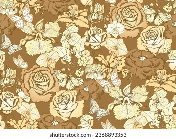 Abstract floral seamless pattern.  In style Toile de Jou. Vector illustration. Suitable for fabric, wrapping paper and the like