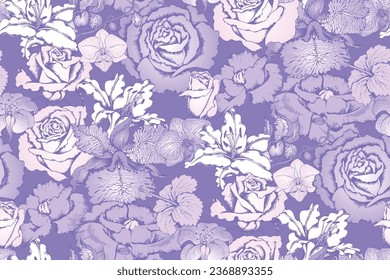 Abstract floral seamless pattern.  In style Toile de Jou. Vector illustration. Suitable for fabric, wrapping paper and the like
