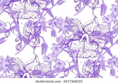 Abstract floral seamless pattern.  In style Toile de Jou.  Suitable for fabric, wrapping 