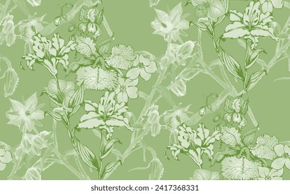Abstract floral seamless pattern.  In style Toile de Jou.  Suitable for fabric, wrapping 
