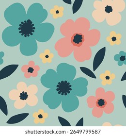 Abstract floral seamless pattern, suitable for fashion design, decoration, fabric, wallpaper and printing on mint green background
